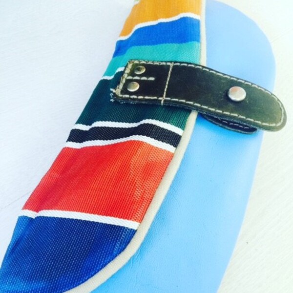 Handgefertigt in UK Jahrgang Deckchair Canvas Blue PVC / Leder Baguette Clutch | Abendtasche