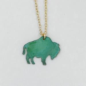 Mini Patina Buffalo Necklace or Earrings-Wyoming,Colorado, yellowstone,buffalo,gold,brass,patina,turquoise,bison,gift idea,christmas present image 5