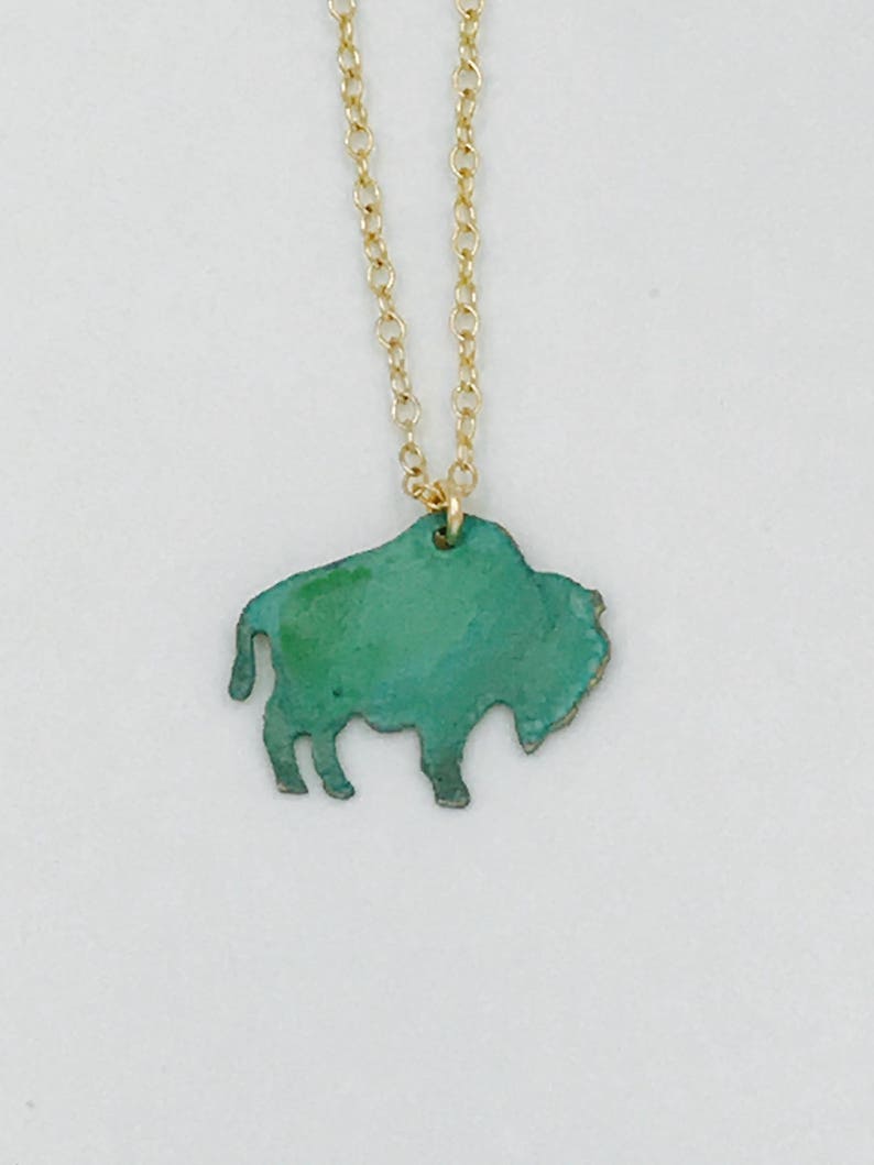 Mini Patina Buffalo Necklace or Earrings-Wyoming,Colorado, yellowstone,buffalo,gold,brass,patina,turquoise,bison,gift idea,christmas present image 5