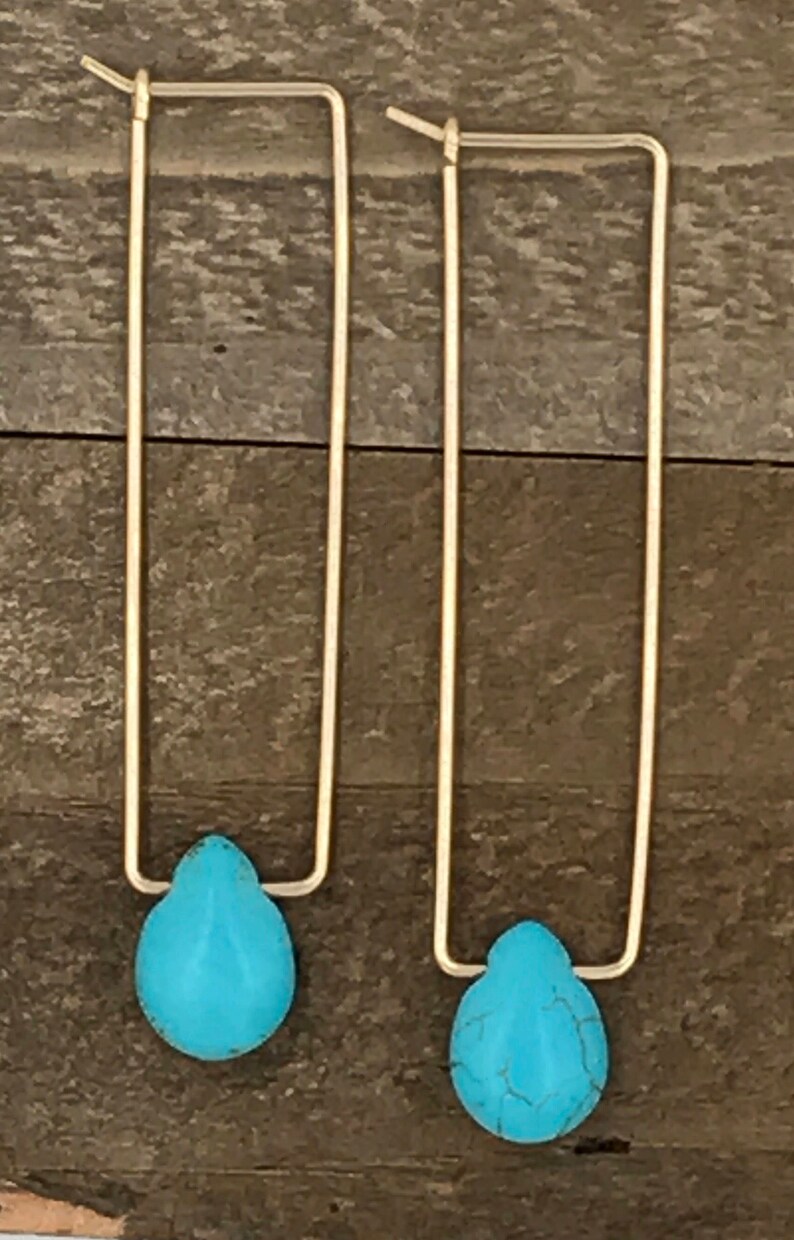 Rectangle Hoop Earrings-pooka Shell, Porcupine,howlite,turquoise,gold ...