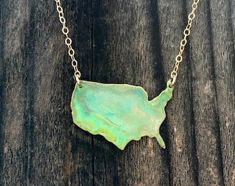 I Left my Heart in the U.S.A Patina Necklace