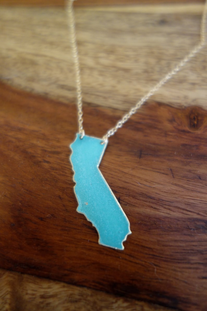 I Left my Heart in California Patina Necklace, turquoise,unique state jewelry,custom,bridesmaids,something blue,gift idea,christmas present image 3