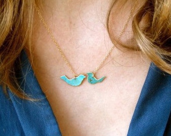 Love Birds Patina Necklace-gift idea,christmas present