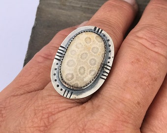 Oona-Fossilized Sand Dollar Statement Ring