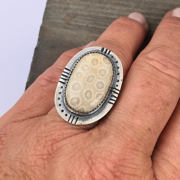 Oona-Fossilized Sand Dollar Statement Ring