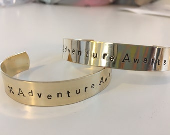 Adventure Awaits Stamped Bracelet-hippy chic,Names, Dates, Roman Numerals, Coordinates, #Instagram, cuffs,gift idea, christmas present