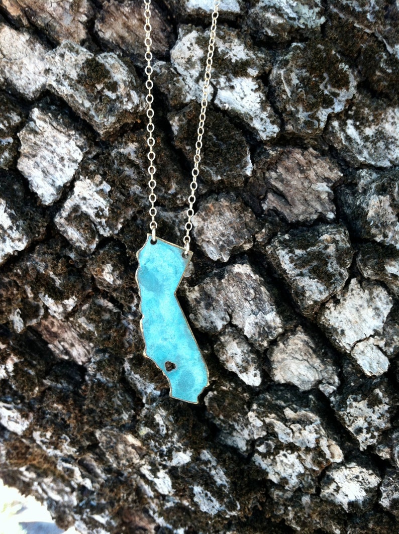 I Left my Heart in California Patina Necklace, turquoise,unique state jewelry,custom,bridesmaids,something blue,gift idea,christmas present image 5