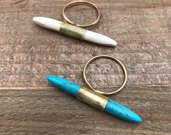 Statement Bar Ring-Howlite GF or Sterling Bar Ring, modern, turquoise, bullet stones,statment jewelry