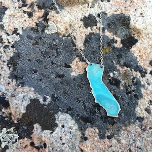 I Left my Heart in California Patina Necklace, turquoise,unique state jewelry,custom,bridesmaids,something blue,gift idea,christmas present