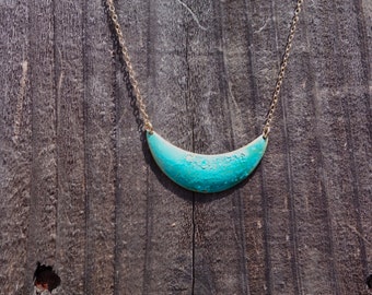 Crescent  Necklace-boho,geometric,modern,turquoise,gold,patina,brass,minimalist,one of a kind,chevron