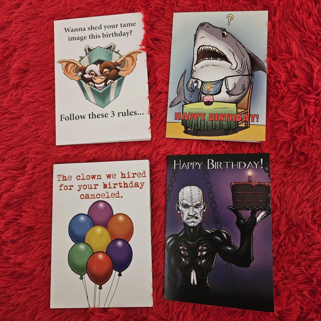 Set of 4 Horror Birthday Cards Etsy
