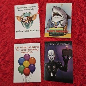 Set of 4 Horror Birthday Cards