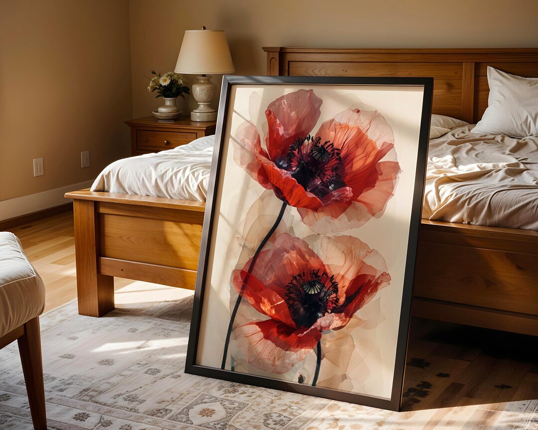 Minimalist Poppy Wall Art, Red Poppies Botanical Poster, Floral Nature ...