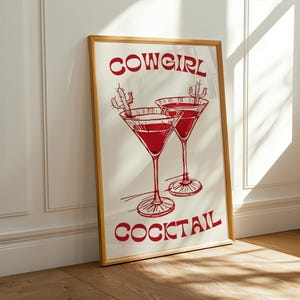 Cowgirl Cocktail Matte Vertical Poster, Western Wall Art, Rustic Kitchen Decor, Cowgirl Gifts for Her, Bar Cart Decor, Retro Minimalist Art