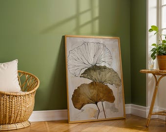 Neutral Ginkgo Leaf Poster | Minimalist Botanical Print | Modern Nature Decor | Boho Wabi Sabi Aesthetic | Earth Tone Art | Japandi Wall Art