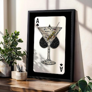 Ace of Spades Dirty Martini Mosaic Poster, Cocktail Bar Cart Decor, Unique Minimalist Playing Card Print, Sophisticated Retro Wall Art