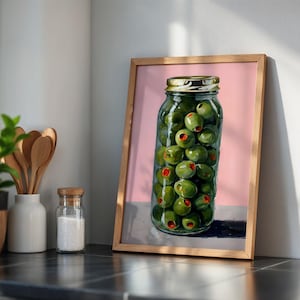 Vintage Olivenglas Wand Kunst Druck Poster, Esszimmer & Küchen Dekor, Bauernhaus Stil Foodie Geschenk, Rustikale Küche Wand Kunst Einzigartige Wohnkultur