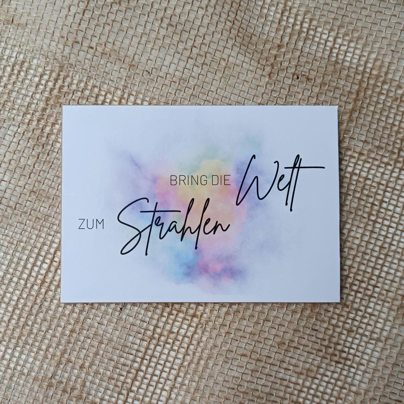 Handmade postcard "Make the world shine" colorful - 10x15