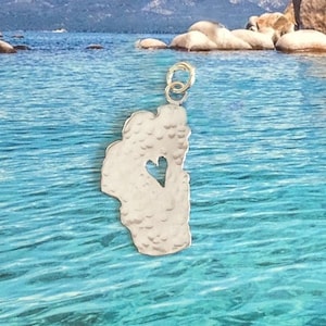 Tahoe Pendant, 7/8", Sterling Silver Tahoe, Lake Tahoe Charm, Handmade, Tahoe Jewelry, Made in Tahoe, Lake Tahoe, Tahoe Heart Pendant, Tahoe