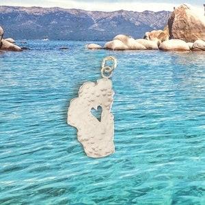 Tahoe Pendant, 5/8", Sterling Silver Tahoe, Lake Tahoe Charm, Handmade, Tahoe Jewelry, Made in Tahoe, Lake Tahoe, Tahoe Heart Pendant, Tahoe