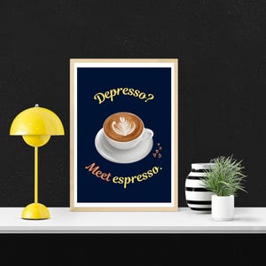 Depresso Meet Espresso impressão de arte de parede! Arte de estação de café, pôster de cafeteira moderna, decoração de cozinha, impressão de espresso