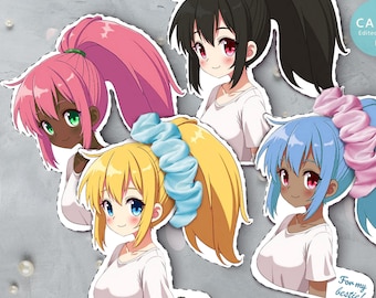 Set de portacoleteros de anime: Etiquetas de regalo para el pelo de niñas (descarga instantánea)