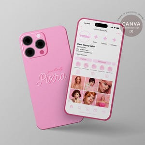 Plantilla de tarjeta de presentación vertical de Instagram, rosa, editable, plantilla digital editable de Canva, salón de belleza, iPhone