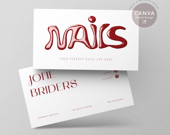 Plantilla de tarjeta de presentación para salón de uñas: Diseño minimalista de Canva (descarga digital)