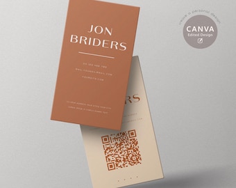 Plantilla de tarjeta de presentación vertical minimalista: Diseño de código QR editable (Canva)