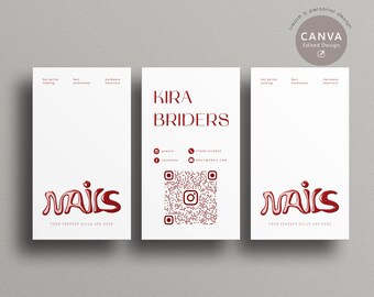 Plantilla de tarjeta de presentación minimalista para salón de uñas: Diseño vertical de Canva (descarga digital)