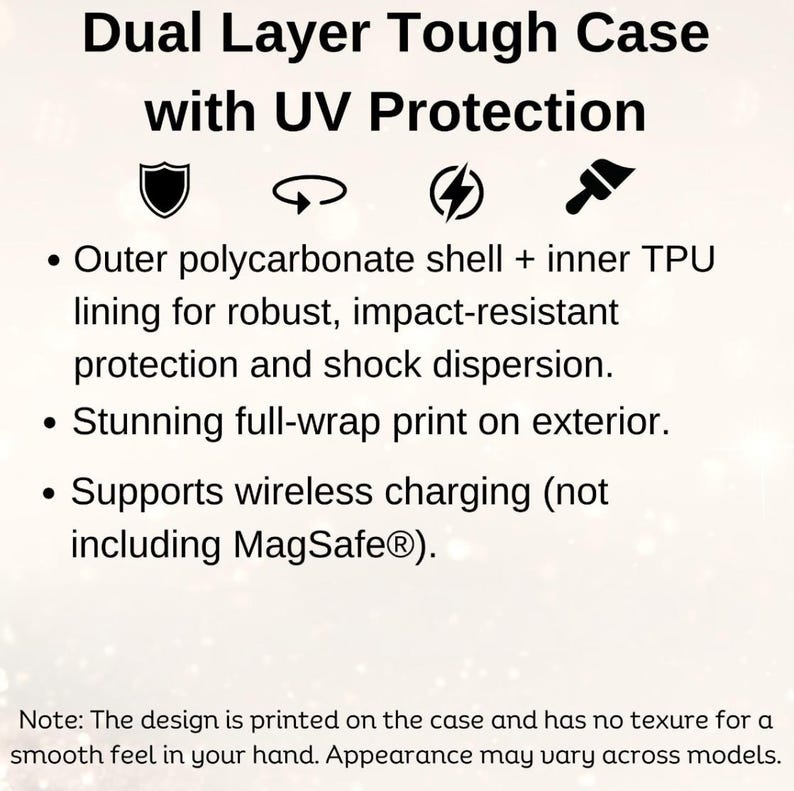 Op de afbeelding: Dubbele laag robuuste telefoonhoes met UV-bescherming. De hoes heeft een polycarbonaat-schaal en een TPU-voering voor schokbestendigheid. Het ondersteunt ook draadloos opladen, maar niet MagSafe.