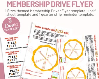 Panfleto para Campanha de Membros com Tema de Pizza da PTO e PTA, Panfleto do Canva, Modelo Editável