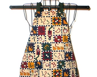 CHILD'S REVERSIBLE APRON Age 1-3 Adjusts for  Height  Numbers Letters  and Cats