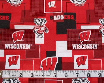WISCONSIN BADGERS FABRIC Made by Sykel - Large Remnant - 34 long x 42 wide  One piece only  - 100% Cotton