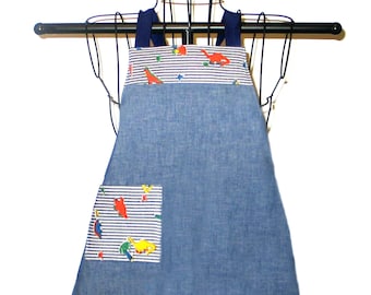 Childs REVERSIBLE APRON Ages 1-3 DINOSAURS and Stripes  Adjusts for Height  Kids