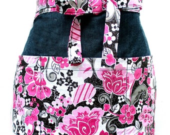 3 Pocket Apron Vendors Cash Teachers Servers Crafters Floral Glitter Fabric