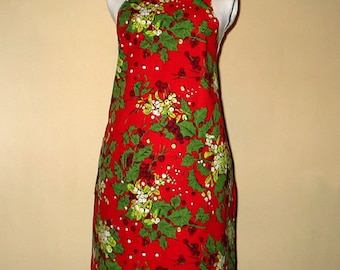 Women's Reversible Apron  HOLLY BERRIES  Red White Green REVERSIBLE