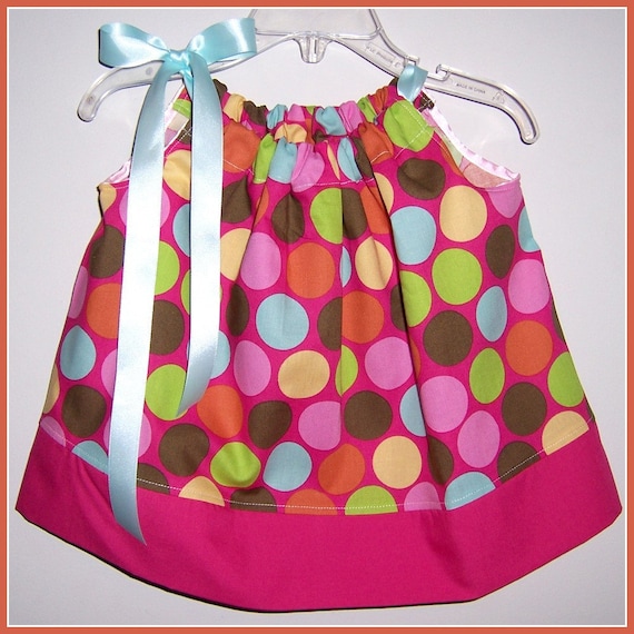 Items similar to Girls Pillowcase Dress Top Party Dot Handmade Newborn ...
