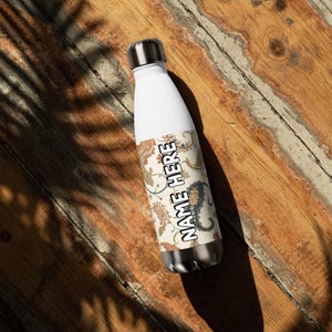 Custom Name Paisley Steel Water Bottle, Personalized Bohemian Bottle, Customized Vintage Drink Flask, Personalized Artistic Water Canteen