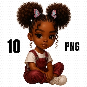 10 PNG Afro Girl Character Bundle, Chibi & Denim Style Black Girl Clipart, Beautiful Afro Girl Graphic Designs