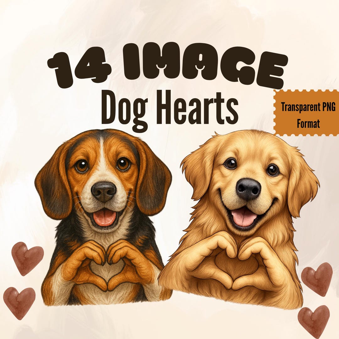 14 Dog Hearts Clipart Bundle, PNG Cute Puppy Graphics, Adorable Doggy ...