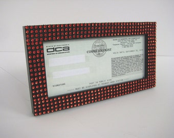 Ruby Red Crystal Bling on Black Satin Business / Cosmetology License Frame - Wow!!!