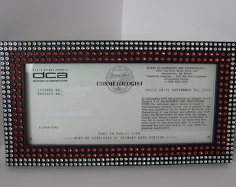 Ruby Red Crystal & Diamond Bling Business / Cosmetology License Frame - New!!!