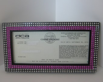 Pink Crystal & Diamond Bling Business / Cosmetology License Frame - New!!!