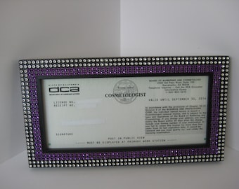 Amethyst Purple Crystal & Diamond Bling Business / Cosmetology License Frame - New!!!