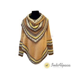 Elegant Alpaca Wool Turtleneck Poncho with Sleeves – Stylish Peruvian Poncho for Women, Perfect for Warmth and Fashion in Any Season