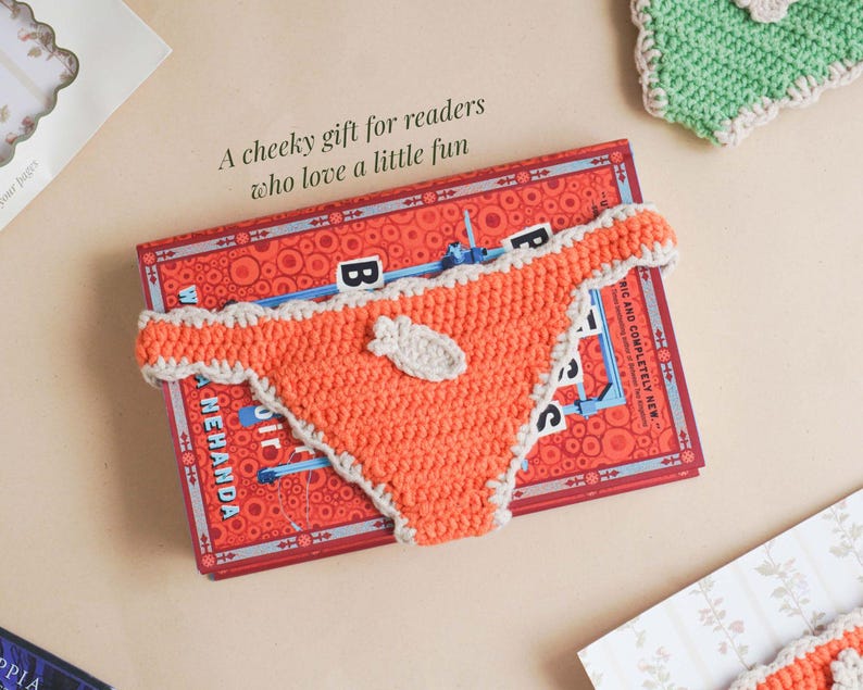 crochet book thong bookmark funny reader gift bookini bookmark for book lovers cute reading accessory bookish page marker women bookmark gift quirky crochet bookmark cozy bookworm gift unique bookmark for novels book club accessory playful book lover gift small reading gift stocking stuffer bookmark funny book themed accessory cute page saver