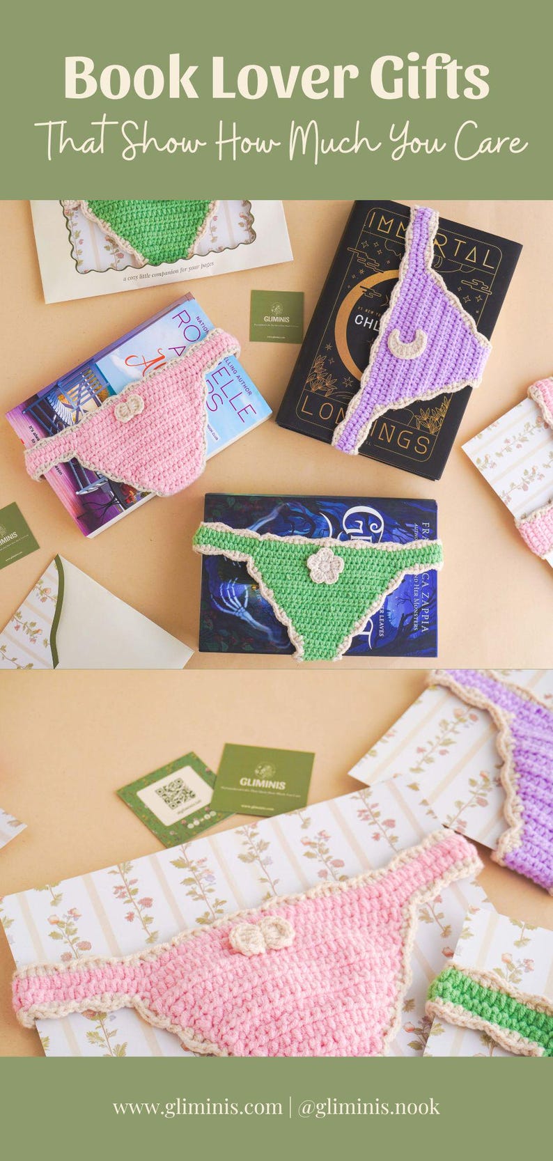 colorful crochet book thong bookmarks handmade bookini bookmarks funny bookmark collection unique book lover gifts cute reading accessories for women stretchy bookmarks for different book sizes bookish stocking stuffers Christmas gifts for readers Secret Santa gifts white elephant book gifts birthday gift for bookworm Galentines reader gift book club gift cozy handmade bookmark holiday gift set festive reader gift small gifts for women readers