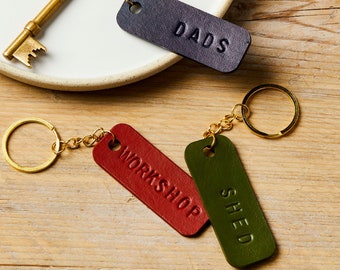 Father's Day Leather key fob,  keyring personalised by hand. Anniversary gifts and gifts for him