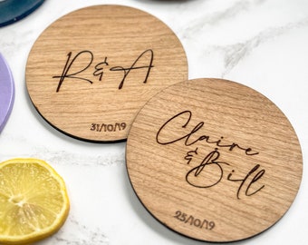 5th Anniversary Wooden Personalised Coaster, perfect gift for couples, wedding anniversary gift.